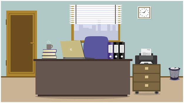 Wallpaper #MWcjC5MBSpphPi3-X9jd24 Premium Vector Office Room Background with Working Table Laptop for