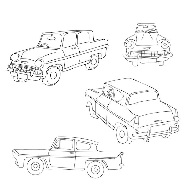 Wallpaper #kWidIpMBSpphPi3-uDN479 Premium Vector Outline Hand Drawn Retro Car in Front Side and