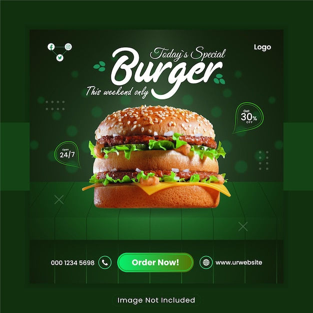 Wallpaper #lWe_75IBSpphPi3-ZGNL186 Premium Vector Burger Food Social Media Vector Graphic Template and