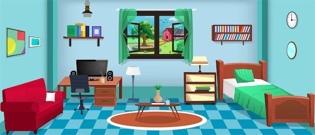 Wallpaper #MWcjC5MBSpphPi3-X9jd272 Premium Vector Cartoon Living Room House Inside Interior House with