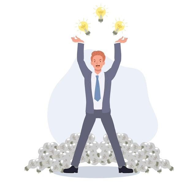 Wallpaper #FbmH3ZIBJvJKYCmEjAF2240 Premium Vector Businessman with Many of Bright Light Bulb Over Head