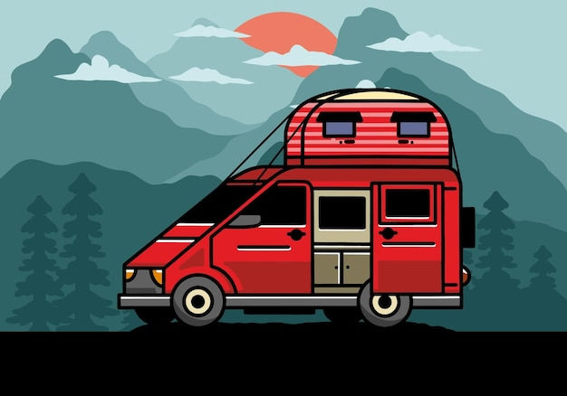 Wallpaper #5_8FapMB3lSXT3zUC-WN239 Premium Vector Big Van with Roof Box Tent Illustration Badge