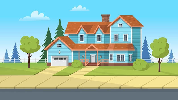 Wallpaper #Y2dcCpMBSpphPi3-fNSn49 Premium Vector Facade Building Suburban House with Garage and Green