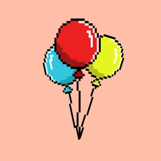 Wallpaper #a0D6MJMBJhL2WPbaiMSr1 Premium Vector Three Balloon with Different Color in Pixel Art Style