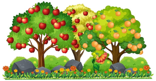 Wallpaper #9mdFCpMBSpphPi3-NNO0420 Premium Vector Apple Tree and Orange Tree Cartoon
