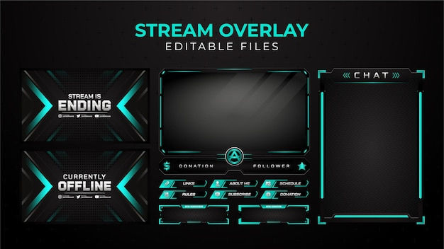 Wallpaper #Y88FO5MBOBUYluQYwLqS90 Premium Vector Modern Teal Twitch Overlay Stream Set Template for