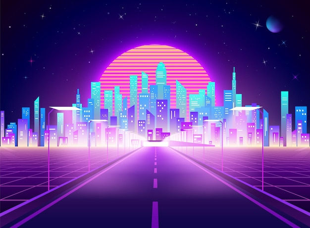 Wallpaper #cn1h9I4Bnwiau_P6iQ_b29 Premium Vector Highway to Cyberpunk Futuristic Town
