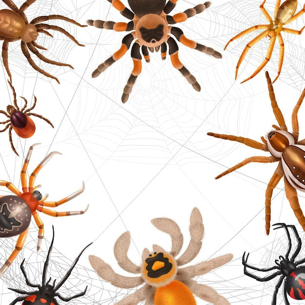 Wallpaper #32cVEZMBSpphPi3-sfVC181 Premium Vector Realistic Spiders Frame with Different Types of