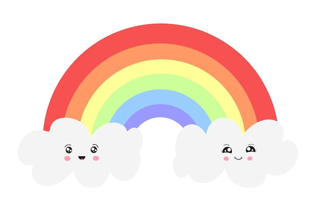 Wallpaper #_2eP9ZIBSpphPi3-1n_c52 Premium Vector Colorful Rainbow with White Clouds in Kawaii Style