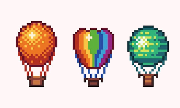 Wallpaper #a0D6MJMBJhL2WPbaiMSr40 Premium Vector Hot Air Balloon Pixel Art Set Aerostat Collection 8