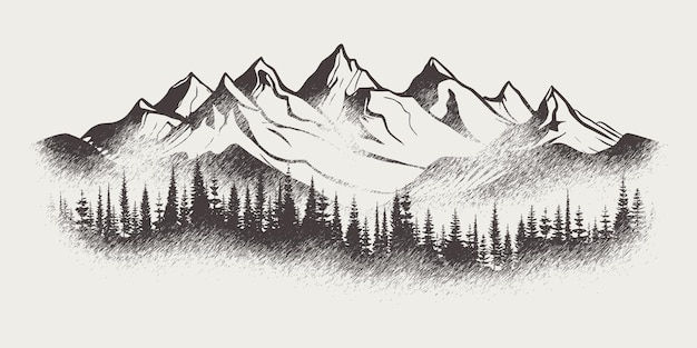 Wallpaper #d2c4EZMBSpphPi3-OPZ1220 Premium Vector Vector Sketch Mountains and Forest Pencil Drawing