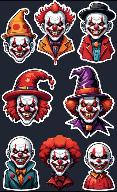 Wallpaper #rbii2pIBJvJKYCmEQvJh394 A Set of Vector Illustrations of Scary Clown Faces and Characters with