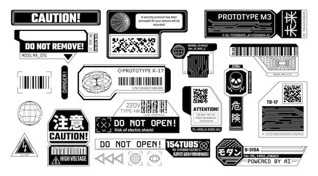 Wallpaper #vW30apcBycdYOYFT9XGN2 Premium Vector Cyberpunk Black Stickers Futuristic Warning Labels and