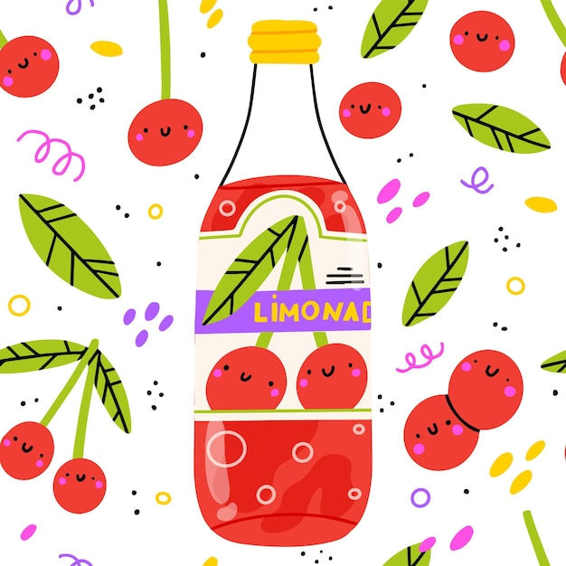 Wallpaper #CGdr7pIBSpphPi3-ol0U99 Premium Vector Summer Cherry Lemonade Seamless Pattern Soft Drinks