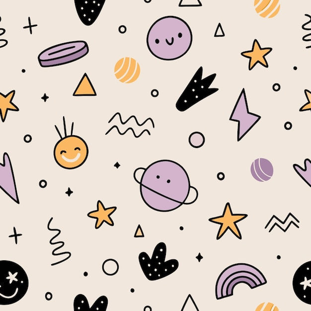 Wallpaper #NWfA5ZIBSpphPi3-3TGk389 Seamless Pattern with Cute Handdrawn Elements Premium AI Generated Vector