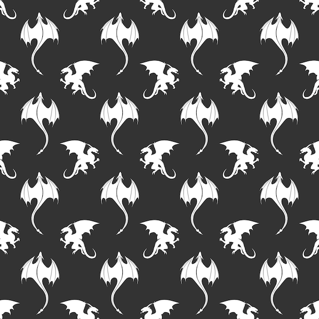 Wallpaper #Kx2eLJMBlOZrFDOkM8tF214 Premium Vector Seamless Pattern Made Up of White Dragons and Wyverns