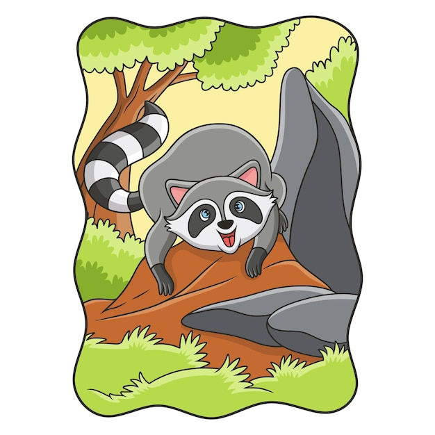 Wallpaper #9mdFCpMBSpphPi3-NNO0171 Premium Vector Cartoon Illustration the Raccoon is Crawling on a