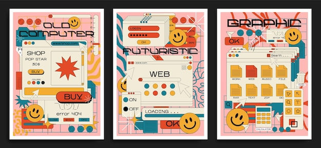 Wallpaper #XZ3oZJcBkAG5jTCHLrHO164 Premium Vector Retro Cartoon Poster of Web Pages Pcold Computer Style