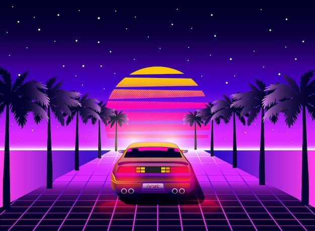 Wallpaper #hmg5HZMBSpphPi3-JCWr388 Premium Vector Retro 80s Sunset Scifi Futuristic Style Background