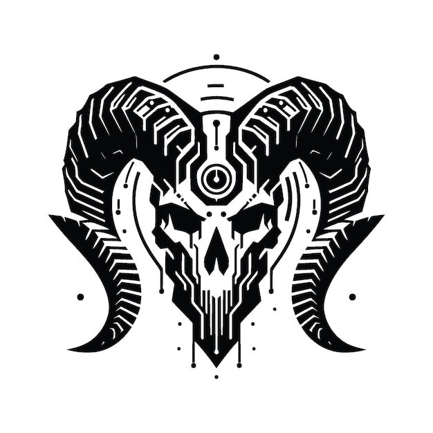 Wallpaper #VW1GapcBycdYOYFTCnGb50 Skull Horn Silhouete with Cyberpunk Pattern Illustration Premium AI