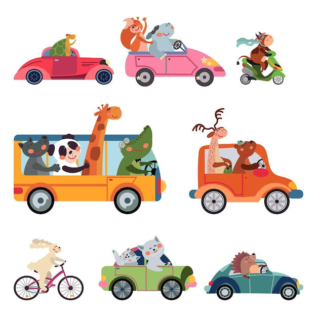Wallpaper #5_8FapMB3lSXT3zUC-WN112 Premium Vector Animal Transport Fun Cartoon Car Drivers Traveling
