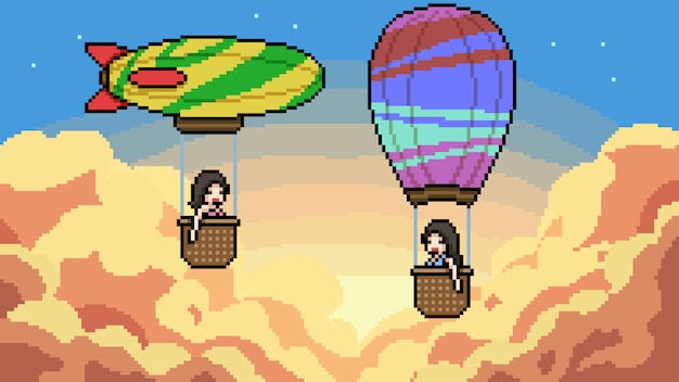 Wallpaper #a0D6MJMBJhL2WPbaiMSr67 Premium Vector Pixel Art Sky Hot Air Balloon