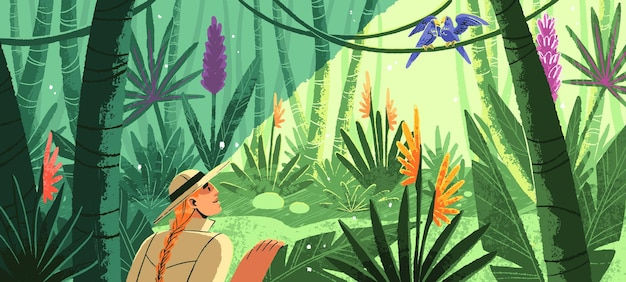 Wallpaper #lGcDC5MBSpphPi3-T9ct75 Premium Vector Jungle Forest Nature Landscape with Green Plants Trees