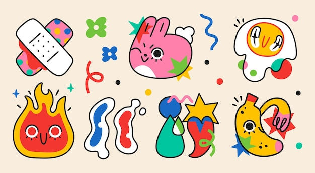 Wallpaper #ER0bLZMBlOZrFDOklM-g169 Premium Vector Collection of Crazy Abstract Comic Characters Elements