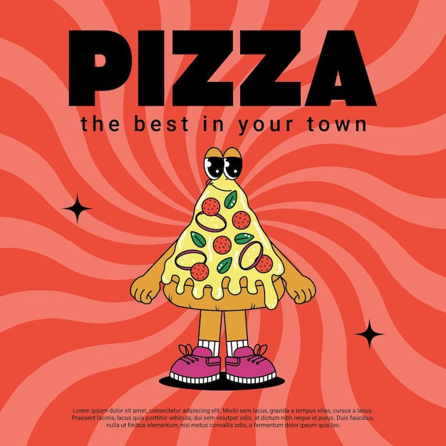 Wallpaper #XZ3oZJcBkAG5jTCHLrHO100 Premium Vector Retro Vintage Cartoon Poster Character Pizza Mascot