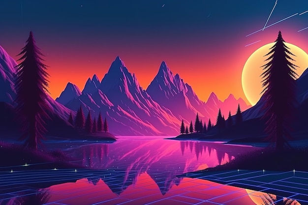 Wallpaper #3Gex85IBSpphPi3-v3Zj71 Premium Vector 80s Retro Futuristic Scifi Background Digital Fine Art