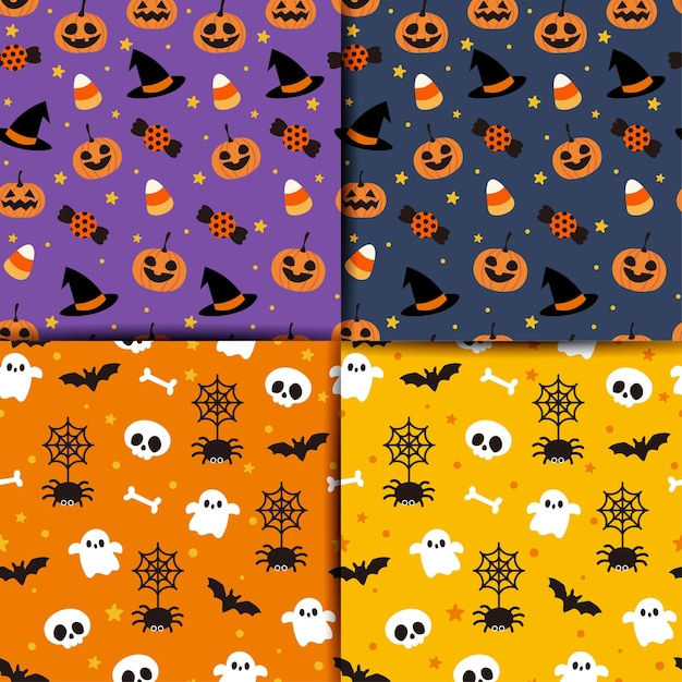 Wallpaper #Fmdx5pIBSpphPi3-DjO-234 Premium Vector Happy Halloween Seamless Patterns Design Set Color