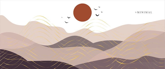 Wallpaper #rztWcJcBSWmA-tzpc4_4131 Premium Vector Minimal Landscape Art with Golden Lines Abstract Art