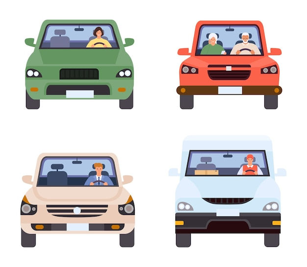 Wallpaper #QWd37pIBSpphPi3-ql0r386 Premium Vector People in Cars Front View Collection of Vehicles