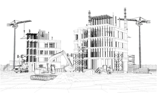 Wallpaper #dmfr65IBSpphPi3-5U-B62 Premium Vector Building Construction Plan Facades with Machinery