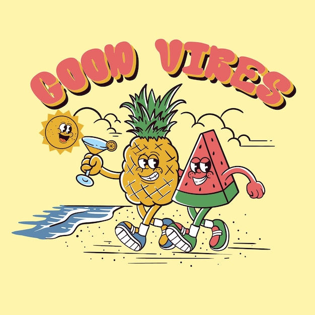 Wallpaper #SBzkQJMB8JfcLg2JyPdK326 Premium Vector Illustration of Watermelon and Melon Retro Characters
