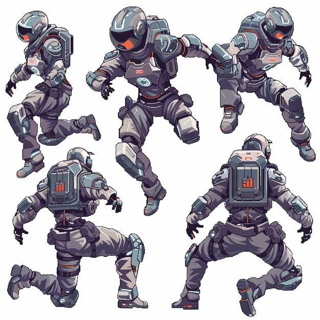 Wallpaper #xJ2lZ5cBkAG5jTCHgrMh84 Pixelart 2d Cyberpunk Jump and Run Character Differen Premium AI