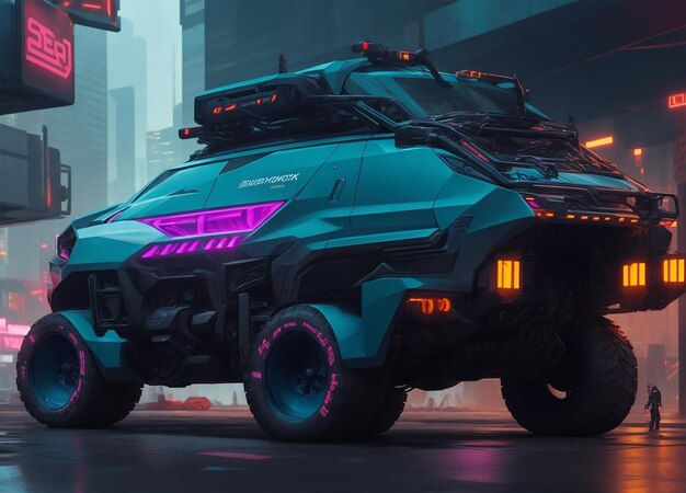 Wallpaper #WIL7P5MB0GiFKesM4sC35 Premium AI Image Cyberpunk SUV Stellar Futuristic Cars Concept