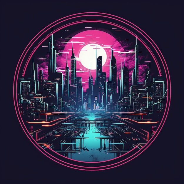 Wallpaper #v5yx4ZIBZHQxiYar0bzY282 Premium AI Image Cyberpunk Style City in Round Frame Neon