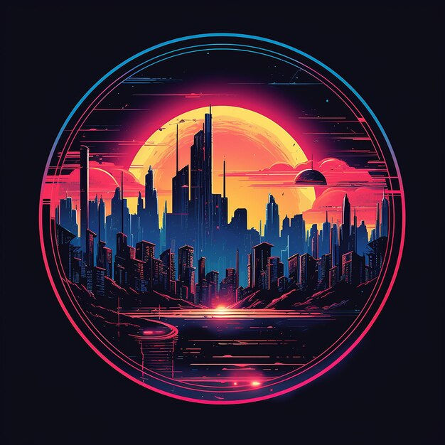 Wallpaper #v5yx4ZIBZHQxiYar0bzY306 Premium AI Image Cyberpunk Style City in Round Frame Neon