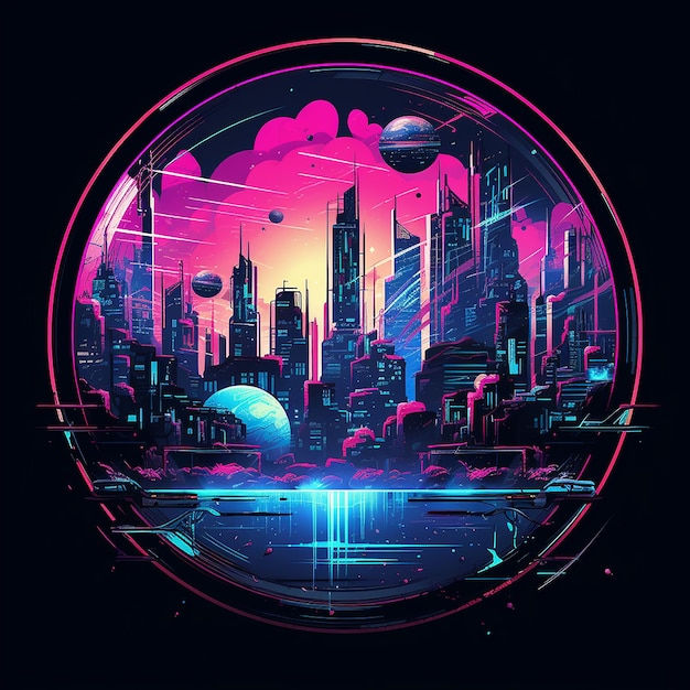 Wallpaper #v5yx4ZIBZHQxiYar0bzY328 Premium AI Image Cyberpunk Style City in Round Frame Neon
