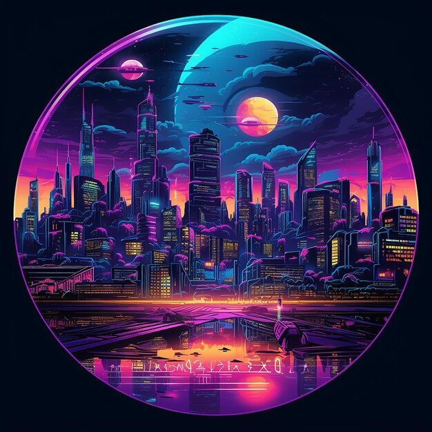 Wallpaper #v5yx4ZIBZHQxiYar0bzY311 Premium AI Image Cyberpunk Style City in Round Frame Neon