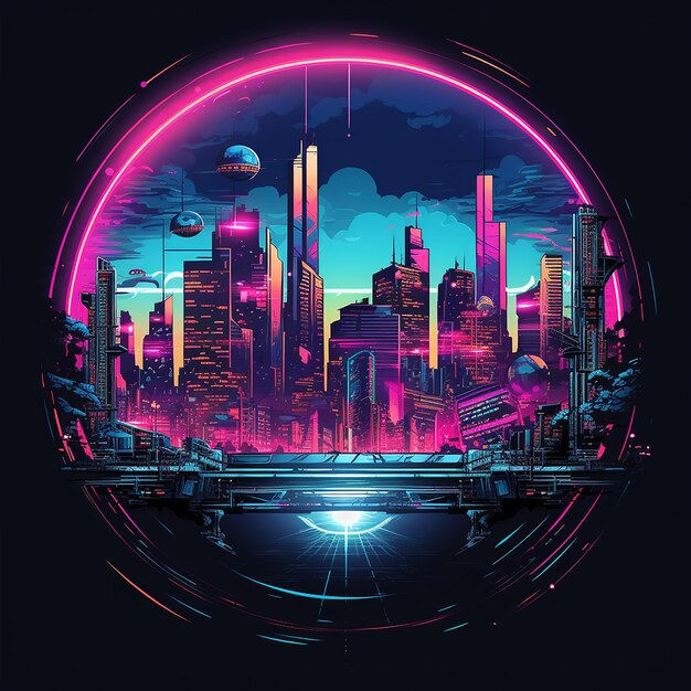 Wallpaper #v5yx4ZIBZHQxiYar0bzY121 Premium AI Image Cyberpunk Style City in Round Frame Neon