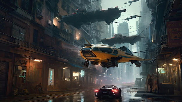 Wallpaper #0GgmGJMBSpphPi3-_xE158 Premium AI Image Cyberpunk Street Scene with Flying Cars