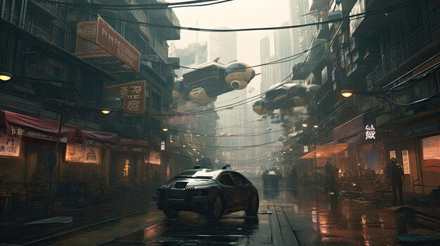 Wallpaper #0GgmGJMBSpphPi3-_xE118 Premium AI Image Cyberpunk Street Scene with Flying Cars