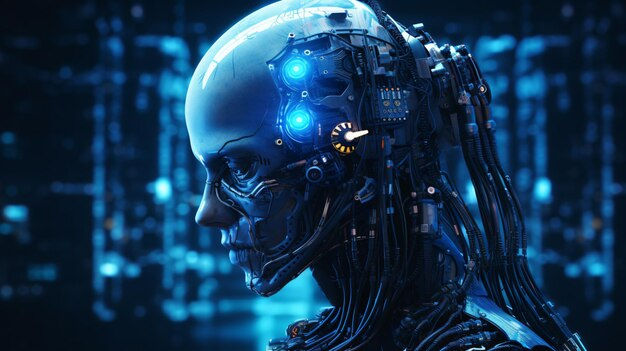 Wallpaper #OGiSHJMBSpphPi3-1yPm136 Premium AI Image a Cyberpunk Skull Peripherals on Top of the Head