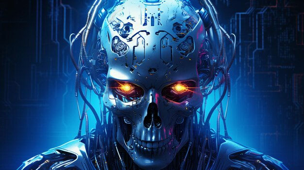 Wallpaper #pWinHpMBSpphPi3-rCnt157 Premium AI Image a Cyberpunk Skull Peripherals on Top of the Head