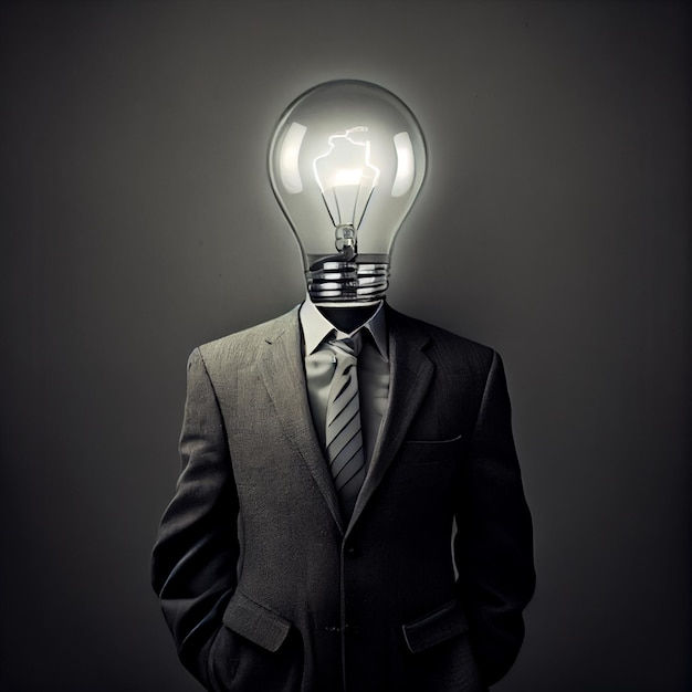 Wallpaper #FbmH3ZIBJvJKYCmEjAF25 Premium Photo a Man with a Light Bulb Head in a Suit with a Tie