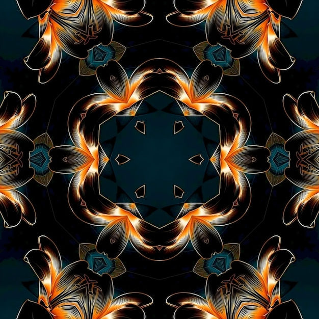 Wallpaper #LXf-KJMB-pgBXx60Uqym260 Premium Photo a Digital Art Print of a Flower Design with a Blue