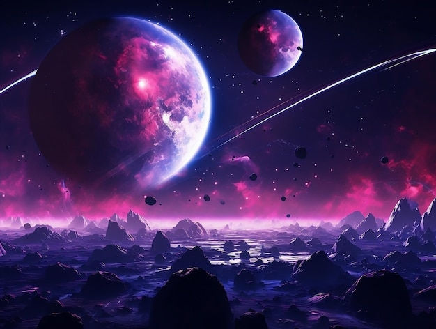 Wallpaper #TzGVNZMB5zzyi_yYJ1cv344 Premium Photo Cyberpunk Abstract Since Space Planets Background AI