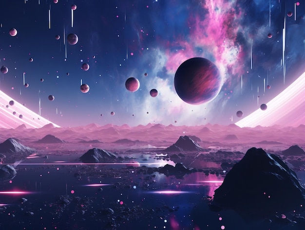 Wallpaper #TzGVNZMB5zzyi_yYJ1cv279 Premium Photo Cyberpunk Abstract Since Space Planets Background AI
